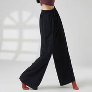 三棲虎純棉闊腿直筒長(cháng)褲抽繩運動(dòng)休閑瑜珈褲舞蹈褲練功服古典現代 黑色 S