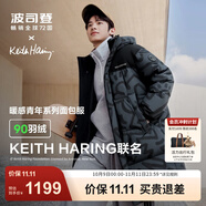 波司登（BOSIDENG）冬季羽絨服男女同款情侶款中長(zhǎng)款連帽90絨商場(chǎng)同款運(yùn)動(dòng)百搭外套 黑灰涂鴉線條9BX2-24 XL 175/96A