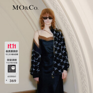 MO&Co.老花毛絨學院風棒球服夾克天毛茸茸外套毛絨外套寬松外套女 黑底字母花 S 160