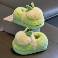 銘匯通兒童棉拖鞋冬季女童男童毛絨小孩寶寶棉鞋防滑包跟家居鞋棉拖軟底 蘋(píng)果款棉鞋-綠色(包跟) 36-37 內長(cháng)23.010歲以上