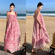 夏季馬爾代夫巴厘島海邊度假顯瘦氣質(zhì)粉紅色碎花超仙女長(cháng)裙連衣裙 粉紅色桃心9366 S S