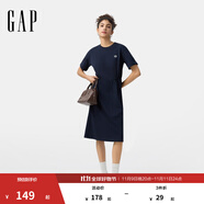 GAP女裝2025春季新款刺繡logo短袖圓領(lǐng)常規(guī)連衣裙腰部抽繩729216 海軍藍(lán) M (165/84A) 亞洲尺碼