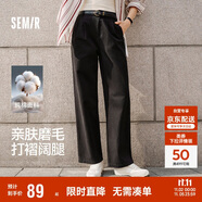 森馬（Semir）休閑褲女純棉打褶闊腿褲腰帶秋復(fù)古磨毛長(zhǎng)褲顯腿長(zhǎng)101524127005A