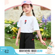 茵曼（INMAN）童裝短袖T恤女童2025新款夏季簡約百搭印花純棉T恤女中大童 白色-F3832095A 170