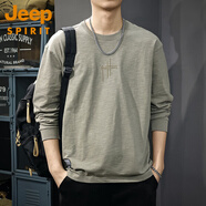 JEEP SPIRIT2025秋季新款重磅刺繡長(cháng)袖T恤男美式竹節棉外穿體恤寬松圓領(lǐng)衛衣 卡其色 XL 合適體重145-165斤