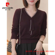皮爾卡丹（pierre cardin）品牌高檔輕奢毛衣女2025秋冬v領(lǐng)羊毛衫內(nèi)搭套頭寬松大碼長袖紫色 品牌高端新品-紫紅色 S (建議80-95斤)