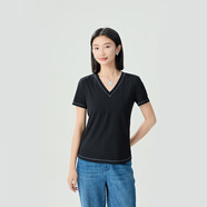 阿瑪施（AMASS）女裝2025新款縫線(xiàn)設計修身短袖莫代爾T恤女5301025 5301024 V型領(lǐng)-黑 S (2碼)