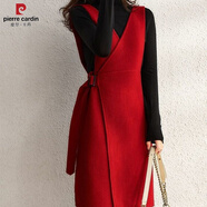 皮爾卡丹裙子秋冬連衣裙2025新款復古設計感背帶裙高腰顯瘦無(wú)袖毛呢馬甲裙 紅色 M 90-105斤