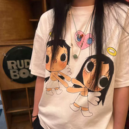 妙普樂(lè )可愛(ài)卡通yuy玉周邊T恤男女夏棉設計感小眾短袖寬松全棉上衣 白色棉高品質(zhì) S90-115斤