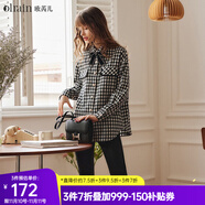 Olrain歐芮兒千鳥格子襯衫女裝秋冬寬松顯瘦時尚英倫風設(shè)計感上衣 千鳥格 M