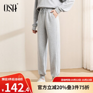 歐莎（OSA）黑色針織運動(dòng)褲女秋裝2022年新款寬松休閑衛褲直筒束腳褲 淺花灰色 S