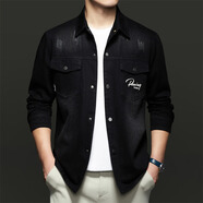 與狼共舞（DANCING WOLVES）男士牛仔服夾春秋季新款韓版潮流上衣痞帥時尚翻領(lǐng)美式休閑外套 黑色 L 50