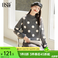 歐莎（OSA）半高領(lǐng)波點(diǎn)毛衣2025年新款女秋冬復(fù)古慵懶松弛感套頭毛衣 深花灰色 XL