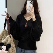 JRET針織衫女2025韓系慵懶風(fēng)V領(lǐng)蝙蝠袖秋冬新款綁帶收腰顯瘦毛衣女 黑色 M 【建議95-110斤以?xún)取?
                                         title=