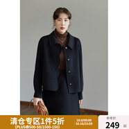 獨束大碼女裝全羊毛復古毛呢套裝女冬季新款胖mm短款雙面呢外套 黑色外套 2XL