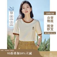 茵曼涼感撞色繡花女裝正肩短袖t恤2025夏季新品打底襯衫上衣 梨花杏 S