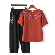 俞兆林中老年女裝春秋款奶奶短袖t恤套裝民族風(fēng)媽媽夏裝母親節禮物 桔色套裝 均碼 3XL建議120-130斤