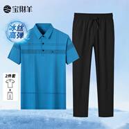 寶財羊爸爸夏裝套裝翻領(lǐng)polo衫中年男短袖T恤兩件套 52306湖藍(lán)色 M 170【建議120-135斤】