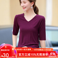 梵奧格（FANAOGE）V領(lǐng)打底衫女春秋裝莫代爾中袖t恤修身內(nèi)搭五分袖百搭t恤上衣 紫色 2XL 123-135斤