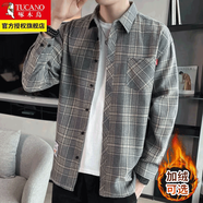 啄木鳥(niǎo)格子襯衫男士裝2025春秋季最新款外套休閑長(zhǎng)袖冬加絨襯衣外穿衣服 2108灰色 2XL