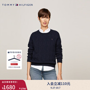 TOMMY HILFIGER【明星同款系列】秋冬女裝絞花肌理休閑通勤內搭羊毛衫毛衣 藏青色DW5 M （推薦：110-120斤）