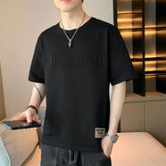 吉普盾（JPDUN）薄款短袖T恤男士夏季字母鋼印寬松半袖體恤設計感圓領(lǐng)上衣 6858黑色單件裝 M  90-105