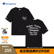 Champion冠軍情侶短袖男25夏季新款字母美式純棉T恤女簡(jiǎn)約潮上衣 黑色1 XL