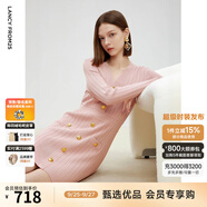 朗姿小香風(fēng)針織連衣裙雙色v領(lǐng)收腰包臀裙2025年秋季新款氣質(zhì)裙女 淡粉色 2XL