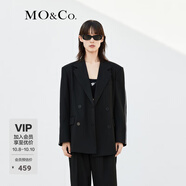 MO&Co.撞色邊收腰平駁領(lǐng)休閑西裝外套寬松短款外套上衣女 黑色 XS 155