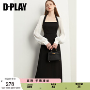 DPLAY2025年秋季黑白長(cháng)袖連衣裙女法式輕禮服裙鎏光紗長(cháng)裙小黑裙 黑拼白連衣裙-長(cháng)袖 M