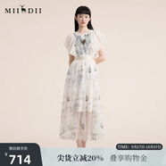 謎底仙女裙2022夏季飛飛袖質(zhì)感收腰顯瘦蕾絲連衣裙222GL0504 卡其花 M