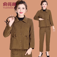 俞兆林（YUZHAOLIN）中老年春秋燈芯絨外套女中年時(shí)尚洋派套裝媽媽秋冬加絨加厚兩件套 姜黃色 XL (參考90-105斤)