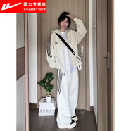 回力美式炸街休閑運動(dòng)套裝女秋季學(xué)生連帽衛衣長(cháng)褲大碼寬松顯瘦兩件套 白灰色套裝【連帽款】 L