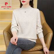 皮爾卡丹（pierre cardin）新款半高領加厚毛衣泡泡袖寬松洋氣秋冬針織打底衫黑色高貴 米色 M 90-110斤