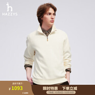 哈吉斯（HAZZYS）男裝 春秋款休閑上衣半開襟磨毛長袖T恤男ABTZE0BDE53 乳白色IV M (170/92A 46)