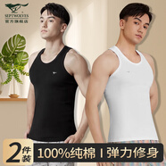 七匹狼背心男士100%純棉夏季打底跨欄短袖健身運動羅紋薄款老頭衫3件裝 100%純棉細羅紋2件裝（黑+白） XL (175) 推薦體重130-150斤