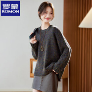 羅蒙（ROMON）2025秋冬新款花紗圓領(lǐng)毛衣女寬松百搭針織衫粗針棒針打底內搭上衣 花灰色 均碼