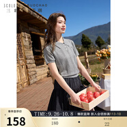三彩大碼女裝2025秋款Polo領(lǐng)短袖針織衫蝴蝶結絞花胖MM 大象灰 S 155/84B