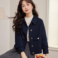 熙世界（sllsky）小香風(fēng)休閑短款外套女新款女裝上衣小個(gè)子百搭翻領(lǐng)夾克2025年秋裝 寶藍(lán)色 S