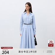 自巧小個子氣質(zhì)通勤翻領(lǐng)長袖百褶連衣裙女2025春裝新款格紋中長裙 藍格紋 M (4碼)
