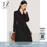 玖姿（JUZUI）西裝領(lǐng)連衣裙女裝秋款職業(yè)通勤OL風(fēng)泡泡袖雪紡裙子 素黑 M