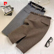 皮爾卡丹（pierre cardin）冬天千鳥(niǎo)格子半身裙秋冬2025新款高腰顯瘦中長(cháng)款開(kāi)叉小香風(fēng)毛呢裙 灰格/送腰帶 M 建議90-100斤