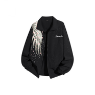 昭迅滿(mǎn)天星外套兩面穿高街櫻花羽毛翅膀字母Logo短款翻領(lǐng)夾克外套男女 黑色 M