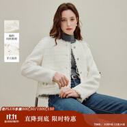 茵曼法式閃絲編織流蘇外套2025秋女裝新款短款粗花呢上衣 珍珠白 XL