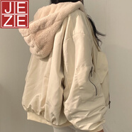 JEZE韓國chic休閑氣質(zhì)寬松加絨加厚兩面穿羊羔毛棉服女外套秋冬季棉衣 杏色【z】 L 【建議100-115斤】