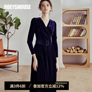 ROEYSHOUSE羅衣優(yōu)雅天鵝絨禮服連衣裙女冬新款百褶絲絨中長裙子01094 深藍(lán)色 L