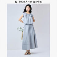 佐丹奴【兩件套】套裝女收褶圓領(lǐng)連袖T恤松緊腰半身裙女13465346 90灰藍 L