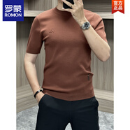 羅蒙（ROMON）歐洲站羊毛針織短袖男2025秋冬休閑半袖圓領(lǐng)純色百搭打底衫毛衣 駝棕色 M 90-110斤