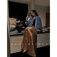 三吉黑花【暮染】國風(fēng)雪尼爾百褶裙子女A字半身裙冬長(cháng)款2025新款 深咖 L