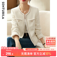 尚都比拉春秋經(jīng)典圓領(lǐng)小香風(fēng)外套女通勤減齡百搭女裝上衣 米白色 L 